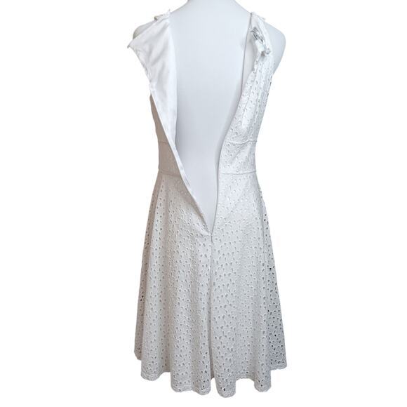 LONDON STYLE‎ White Eyelet Midi Dress 8 Flowy Full Skirt Girly Coquette Retro - Picture 10 of 12